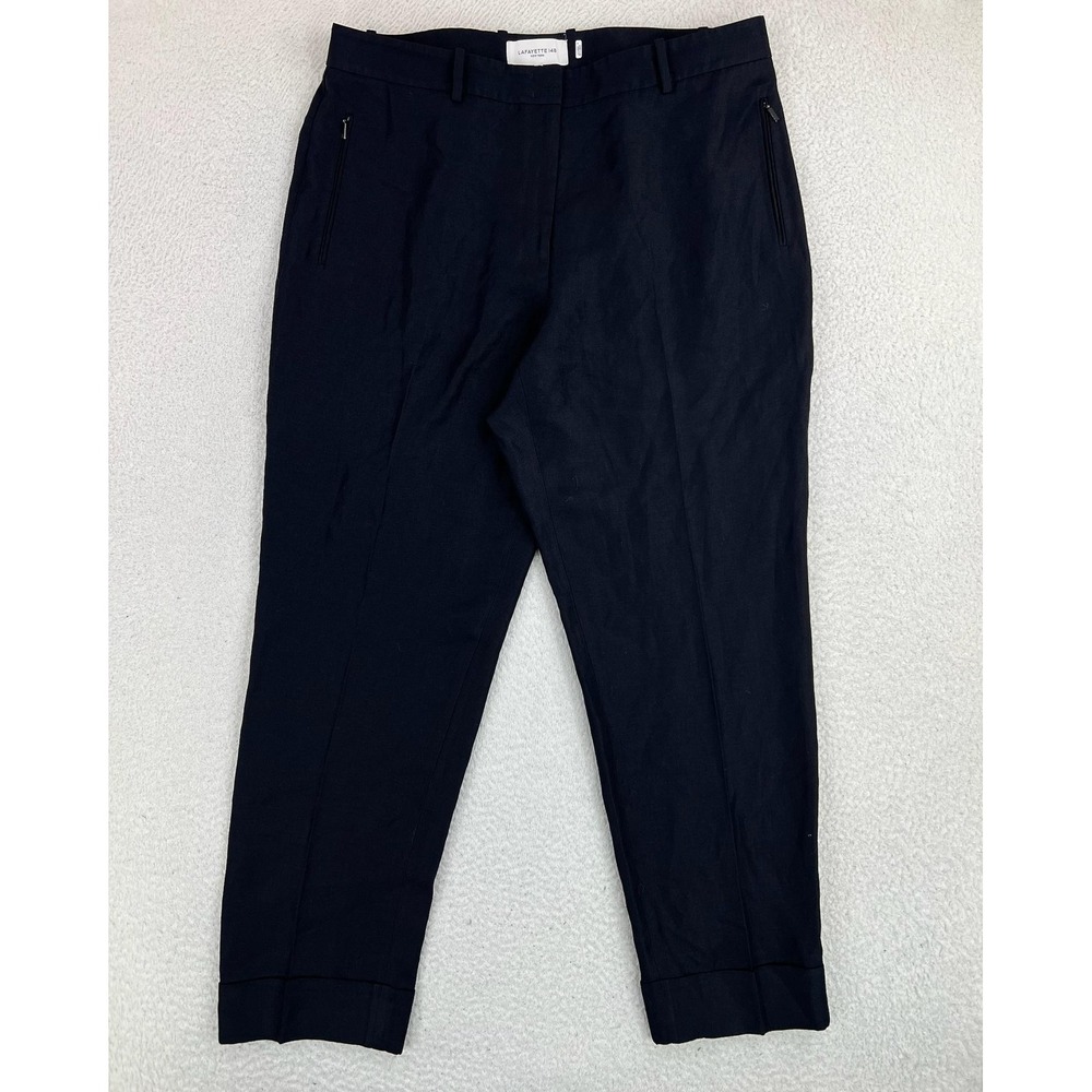 Lafayette 148 New York Pants Womens 14 Black Linen Tapered Ankle PD72R-1W64